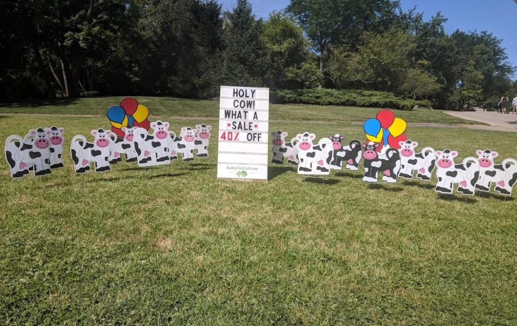 Cheers and Beers themed yard card display for Kurt's 30th birthday