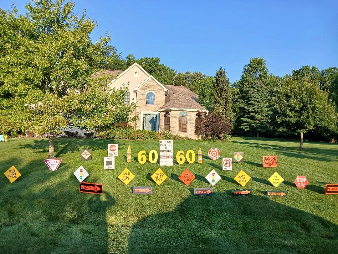 Vintage road signs 60th birthday yard display