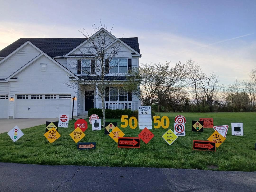 Road sign 50th birthday yard display